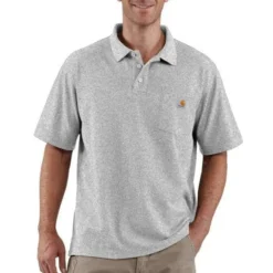 Carhartt Shirts: Men's K570 HGY Heather Grey Pocket Short Sleeve Polo