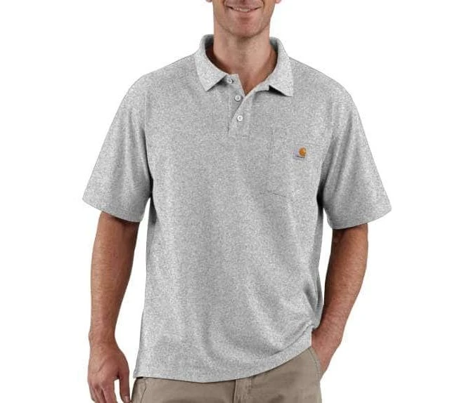 Carhartt Shirts: Men's K570 HGY Heather Grey Pocket Short Sleeve Polo 1 Carhartt Shirts: Men's K570 HGY Heather Grey Pocket Short Sleeve Polo