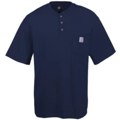 Carhartt Shirts: Men's Navy K84 NVY Cotton Short Sleeve Henley Shirt -Tessvero Sales Store k84nvy carharttf 01