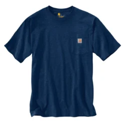Carhartt Shirts: Men's K87 413 Dark Cobalt Blue Heather Heavyweight Pocket Short Sleeve Loose Fit T Shirt