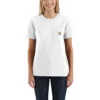 Carhartt Women's Shirt: WK87 103067 100 White Short Sleeve Pocket Loose Fit Tshirt