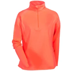 Sport-Tek Sweatshirts: Women's LST850 HTC Sport-Wick Hot Coral 1/2 Zip Pullover Sweatshirt -Tessvero Sales Store sport tek lst850 htc f 01