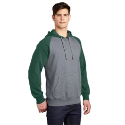 Sport-Tek Sweatshirt: Men's ST267-FGH Forest Green/Vintage Heather Raglan Colorblock Pullover Hooded Sweatshirt 8 Sport-Tek Sweatshirt: Men's ST267-FGH Forest Green/Vintage Heather Raglan Colorblock Pullover Hooded Sweatshirt -Tessvero Sales Store st267 forestgreenvintageheather model 3q