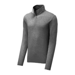 Sport-Tek Pullover: Men's ST407DGH Dark Grey Heather Triad Solid PosiCharge Tri-Blend Wicking 1/4-Zip Pullover -Tessvero Sales Store st407 darkgreyheather form front
