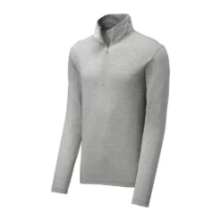 Sport-Tek Pullover: Men's ST407LGH Light Grey Heather Solid PosiCharge Tri-Blend Wicking 1/4-Zip Pullover -Tessvero Sales Store st407 lightgreyheather form front