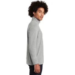 Sport-Tek Pullover: Men's ST407LGH Light Grey Heather Solid PosiCharge Tri-Blend Wicking 1/4-Zip Pullover -Tessvero Sales Store st407 lightgreyheather model side 012019